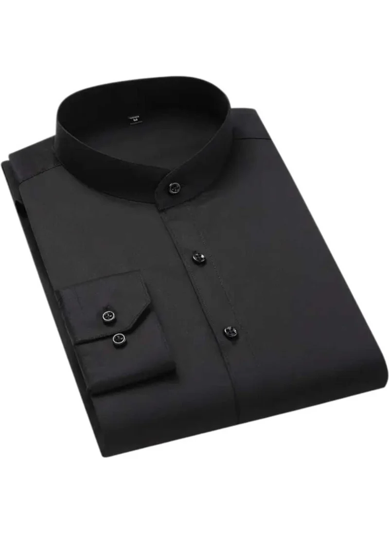 Tezzgelsin 2-Piece Judge Collar Slim Fit Breathable Easy Ironing Four Seasons Men's Shirt