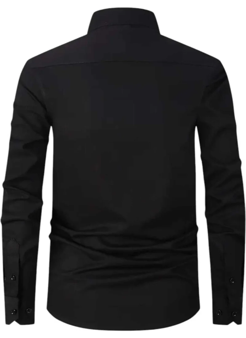 Tezzgelsin 2-Piece Judge Collar Slim Fit Breathable Easy Ironing Four Seasons Men's Shirt