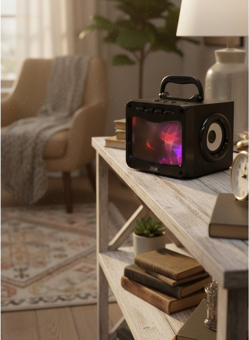 Portable Bluetooth & Party Speaker, Wireless Connectivity, Built-in Battery, Carrying Handle, LED Lights, FM Radio, 5W Output - Image 3