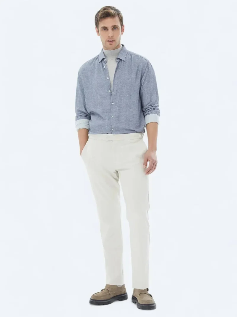 كيب بنطلون كاجوال فضفاض من قماش بيج منسوج