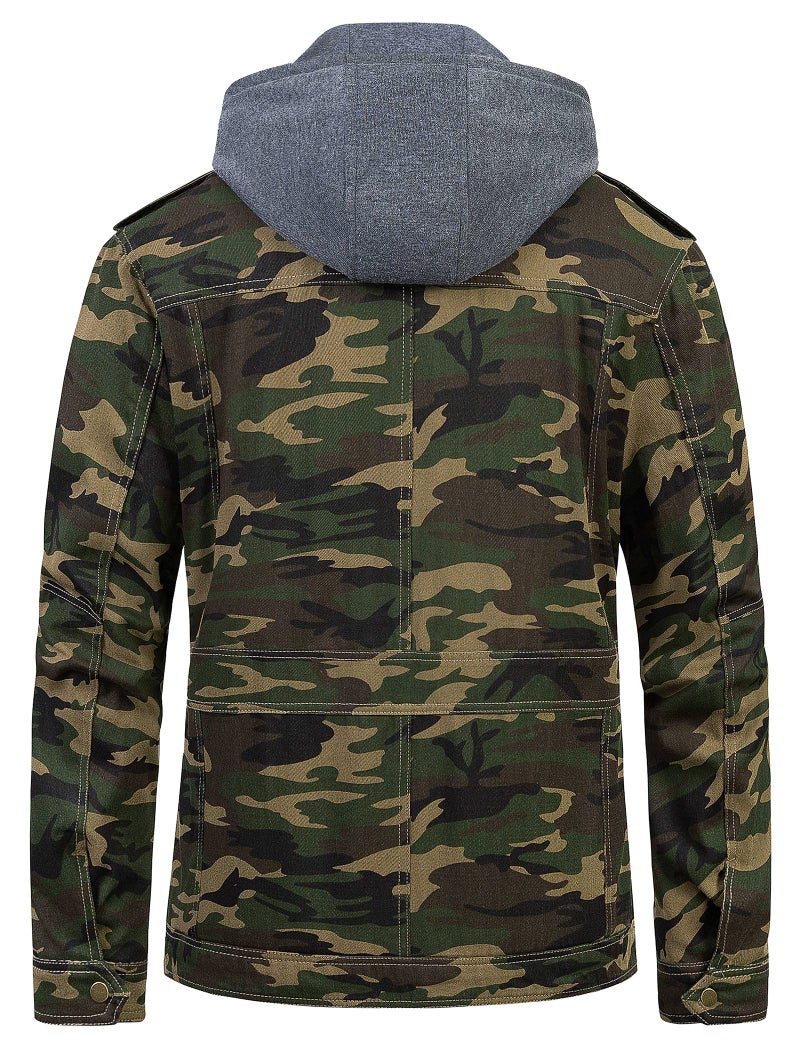 Pursky Men's Classic Camouflage Jacket Essential Stand Collar Zip-Up Lightweight Bomber Jacket Windbreaker Camo 3XL - Image 3