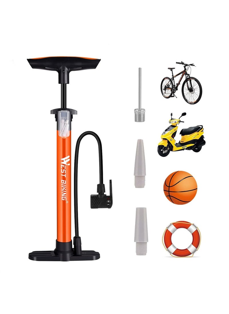 WEST BIKING Bike Air Pump 160 PSI, Portable Bike Tire Pumps with Schrader and Presta Valve, Mini Floor Bicycle Air Pump with Ball Needles and Balloons Nozzle, Inflator for Soccer Basketball  - Image 1