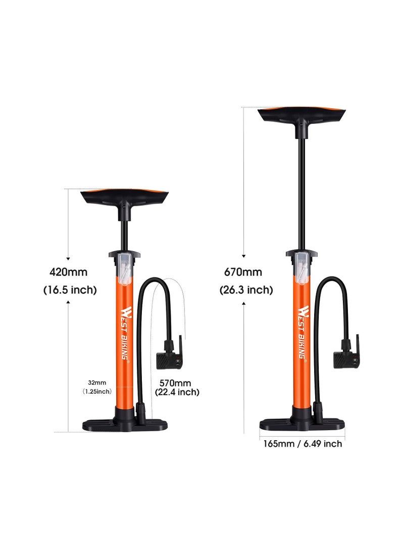 WEST BIKING Bike Air Pump 160 PSI, Portable Bike Tire Pumps with Schrader and Presta Valve, Mini Floor Bicycle Air Pump with Ball Needles and Balloons Nozzle, Inflator for Soccer Basketball  - Image 3