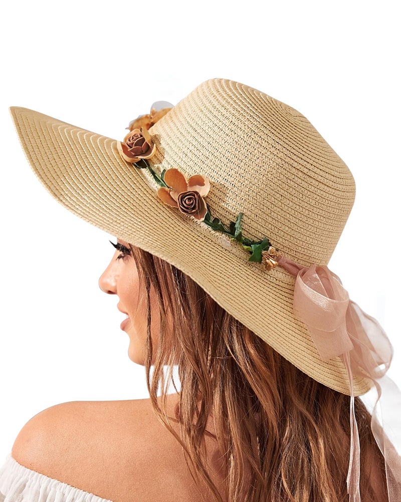 TOBEHIGHER Beach Hats for Women, Wide Brim Sun Straw Hat for Women, Sun Hat UPF 50+ UV Protection - Image 1