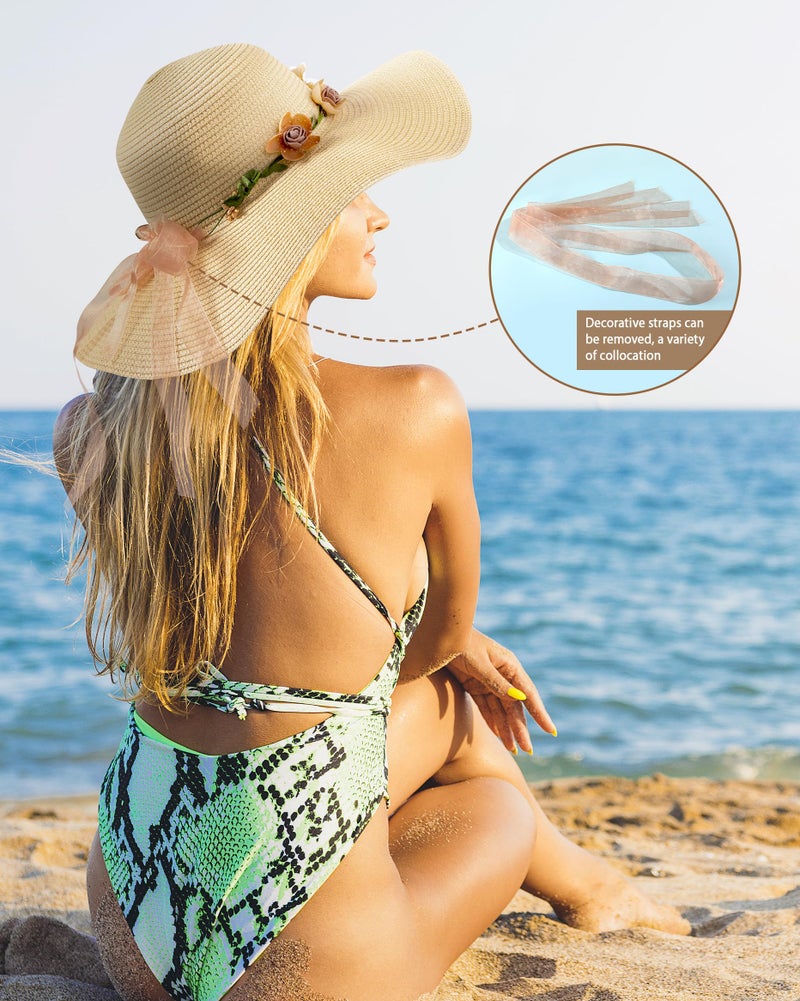 TOBEHIGHER Beach Hats for Women, Wide Brim Sun Straw Hat for Women, Sun Hat UPF 50+ UV Protection - Image 2