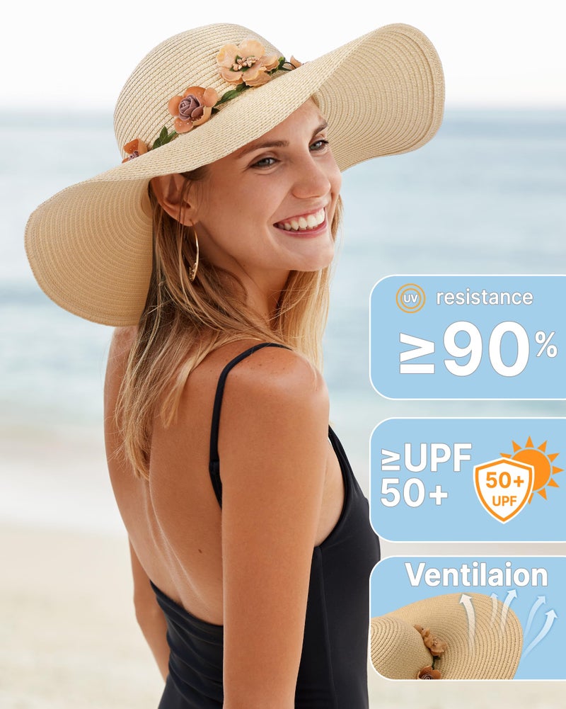 TOBEHIGHER Beach Hats for Women, Wide Brim Sun Straw Hat for Women, Sun Hat UPF 50+ UV Protection - Image 3