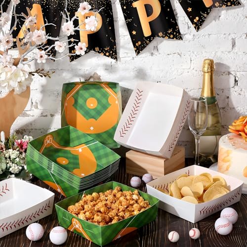 Teling 36 Pcs Baseball Theme Party Supplies Large 5 lb Baseball Plates Trays Food Boat Paper Softball Disposable Nacho Snack Serving Tray Dinner Plate for Softball Birthday Decorations Favor(White) - Image 2