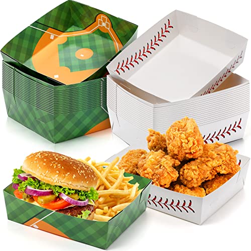 Teling 36 Pcs Baseball Theme Party Supplies Large 5 lb Baseball Plates Trays Food Boat Paper Softball Disposable Nacho Snack Serving Tray Dinner Plate for Softball Birthday Decorations Favor(White) - Image 1