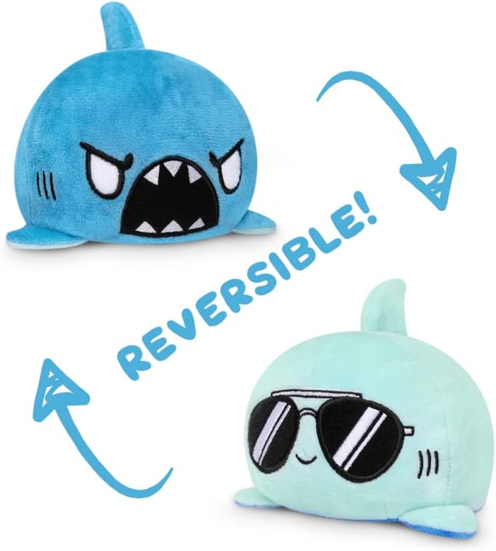 TeeTurtle - The Original Reversible Shark Plushie - Blue with Sunglasses - Cute Sensory Fidget Stuffed Animals That Show Your Mood - Image 2
