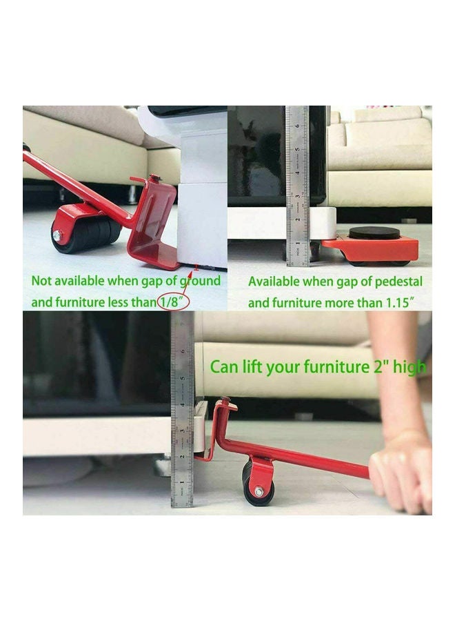 5 Piece Heavy Furniture Lifter Tool With Easy Wheel Move Red 34.00 x 9.50 x 9.50cm - Image 4
