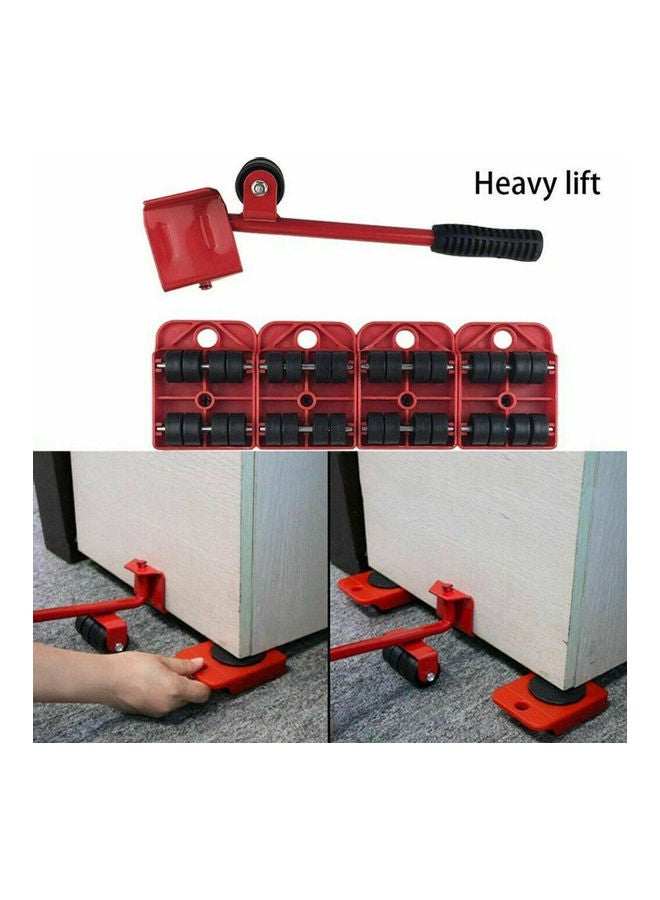 5 Piece Heavy Furniture Lifter Tool With Easy Wheel Move Red 34.00 x 9.50 x 9.50cm - Image 5