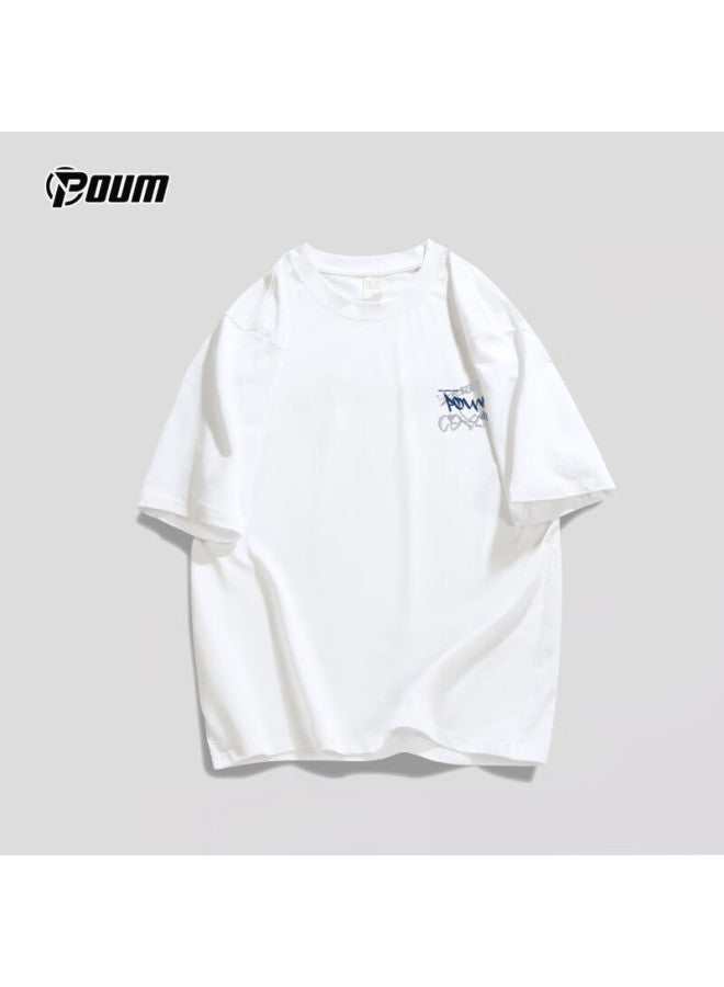 Poum Men's And Women's Short Sleeve Summer American Style Loose Thin Casual Pure Cotton T-shirt Ph04 White 2XL - Image 5