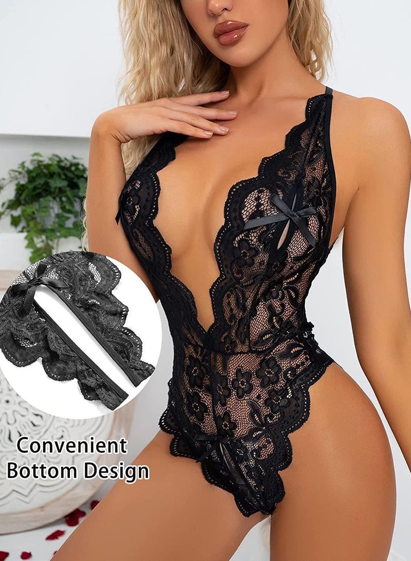 Women Through Sleepwear Underwear Bodysuit Black XL Size