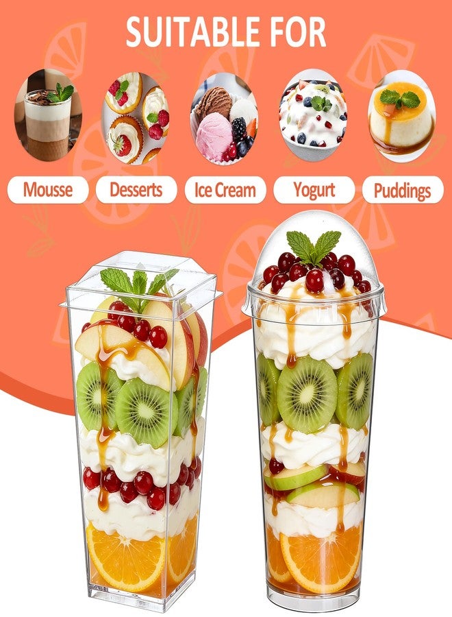 Eupako 100 Pack 3 oz Plastic Dessert Shooter Cups with Lids Assorted Shape - 50 Square & 50 Round Mini Clear Appetizer Cup, Small Dessert Cup for Jello Shots, Parfait, Puddings, Mousse - Image 4