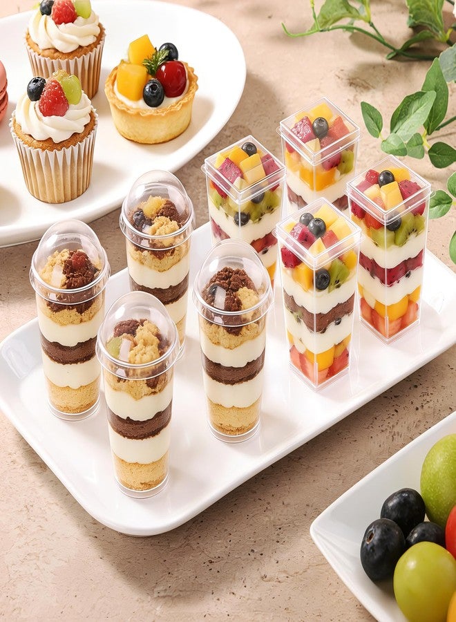 Eupako 100 Pack 3 oz Plastic Dessert Shooter Cups with Lids Assorted Shape - 50 Square & 50 Round Mini Clear Appetizer Cup, Small Dessert Cup for Jello Shots, Parfait, Puddings, Mousse - Image 5