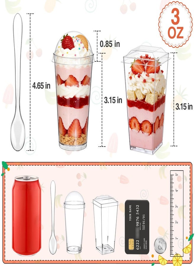 Eupako 100 Pack 3 oz Plastic Dessert Shooter Cups with Lids Assorted Shape - 50 Square & 50 Round Mini Clear Appetizer Cup, Small Dessert Cup for Jello Shots, Parfait, Puddings, Mousse - Image 2