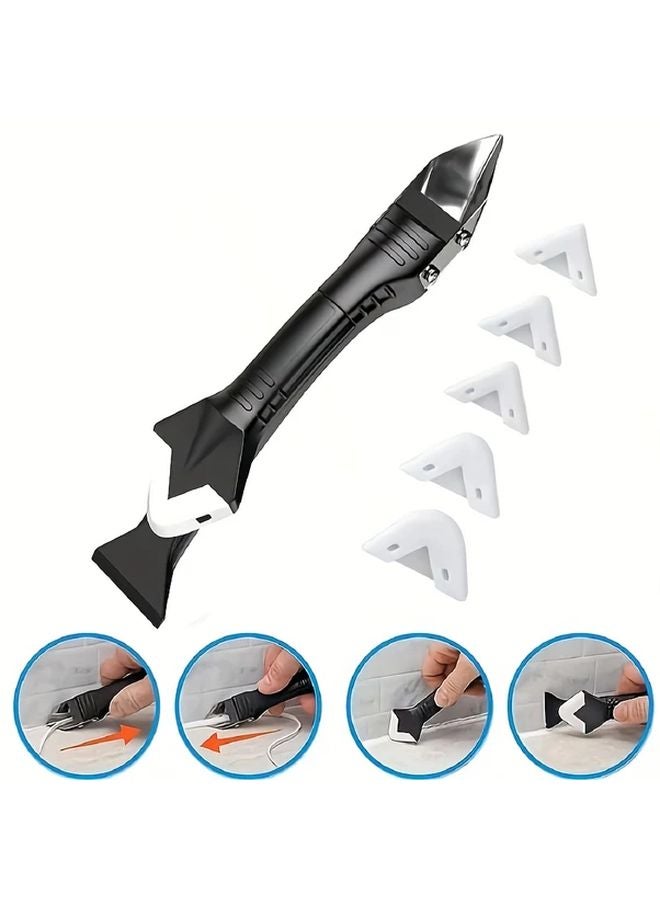 Black 3 in 1 Silicone Caulking Tool with Stainless Steel Head Ergonomic Handle - Image 1