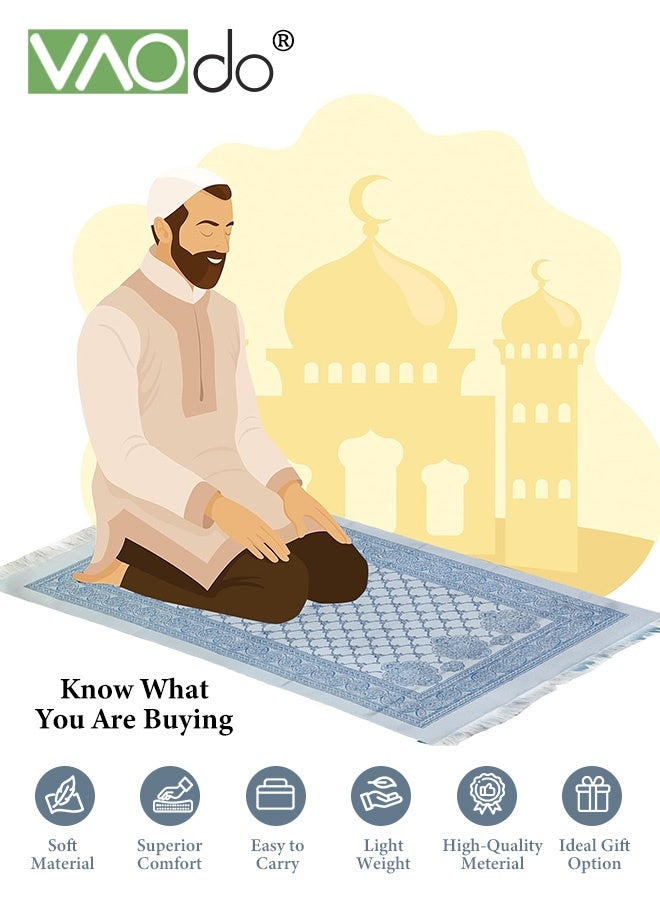 فاو دو 3 قطع سجادة صلاة إسلامية ومسبحة مع حقيبة محمولة، سجادة صلاة مسلمة ناعمة ورائعة، سجادة صلاة للسفر، هدايا إسلامية لعيد رمضان باللون الأزرق - Image 4