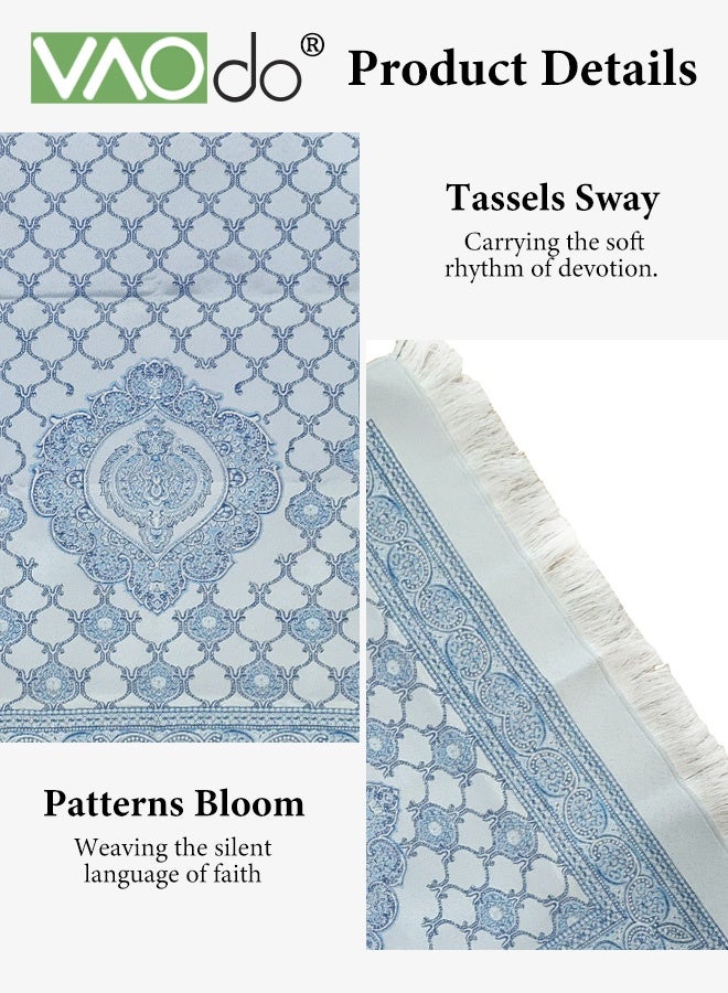 فاو دو 3 قطع سجادة صلاة إسلامية ومسبحة مع حقيبة محمولة، سجادة صلاة مسلمة ناعمة ورائعة، سجادة صلاة للسفر، هدايا إسلامية لعيد رمضان باللون الأزرق - Image 3