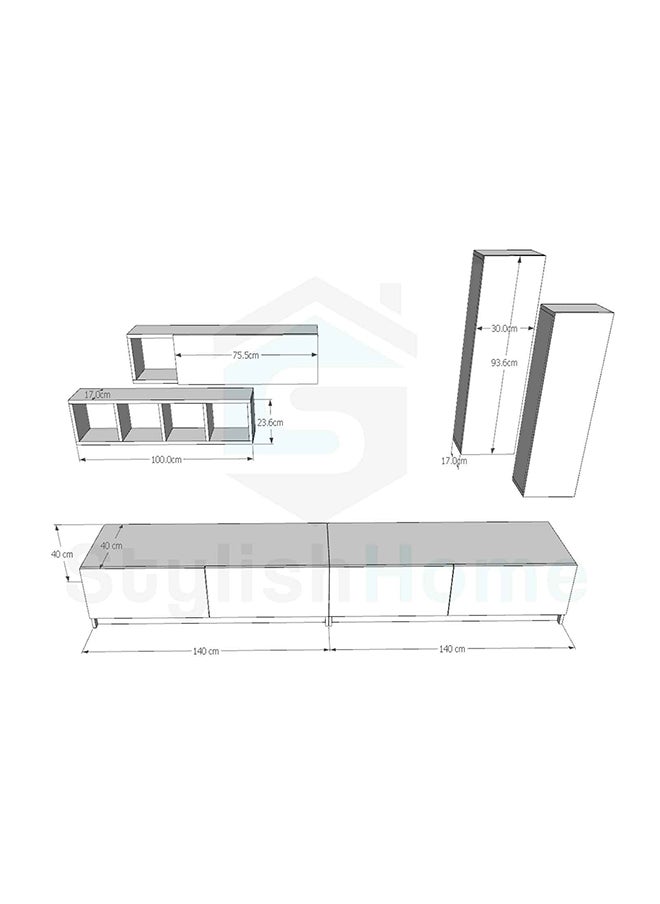 Large black TV table and cabinet - Ege2 40x280x40 cm