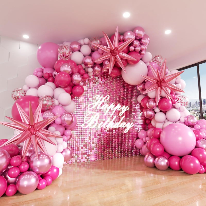 ADOINBY Pink Balloon Arch Kit 152Pcs Hot Pink Metallic Pink Shades of Pink and Confetti Balloon Garland kit Different Size Balloons for Girl Birthday Baby Shower Princess Wedding Party Decorations - Image 3