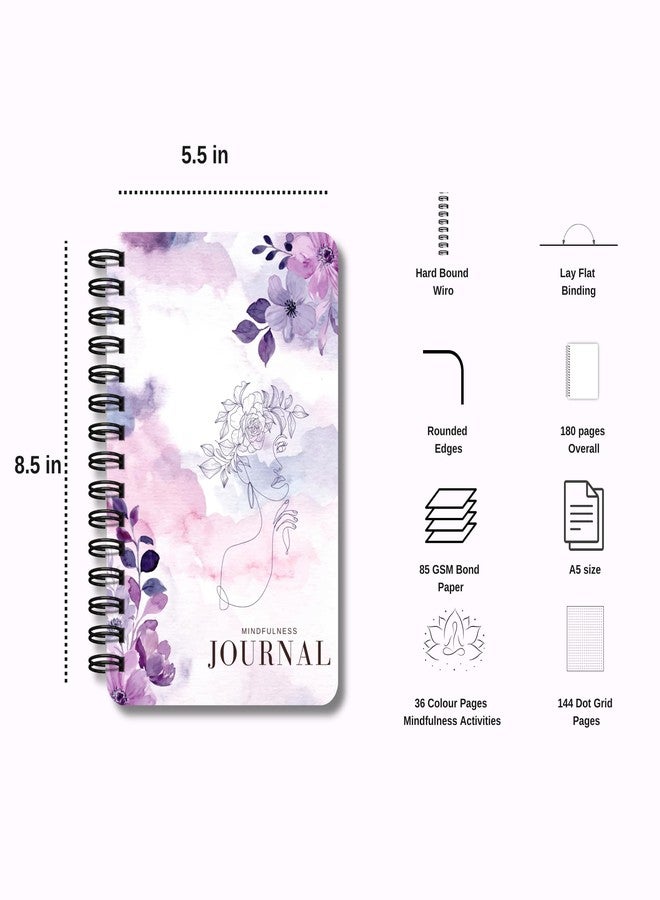 EKDALI Purple Aesthetic Cover Notebook Journal | A5 Size |144 dot grid Pages | 90 GSM Natural Shade| Wiro Bound| Mindfulness prompts - Image 3