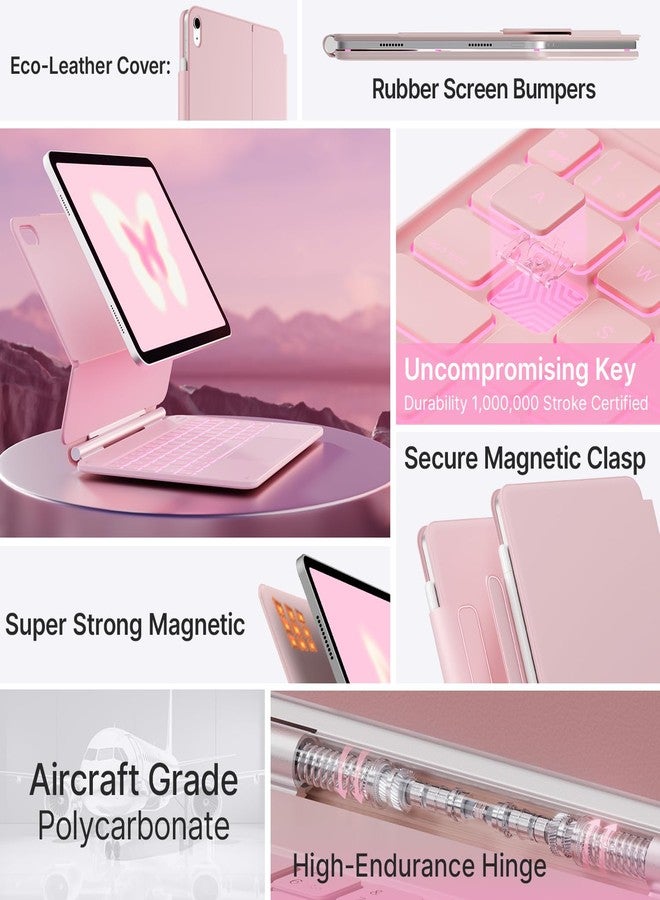 typecase غطاء لوحة مفاتيح Typecase Edge لجهاز iPad الجيل الحادي عشر (A16، 2025) وجهاز iPad الجيل العاشر 10.9 بوصة (2022) - تصميم سحري مع لوحة لمس متعددة، وإضاءة خلفية بـ 11 لونًا، وحامل قلم، نحيف وخفيف الوزن - وردي - Image 5