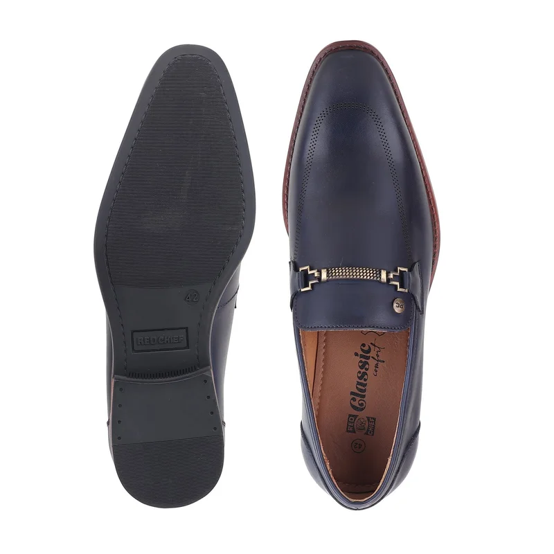 Red Chief حذاء رجالي رسمي مريح من الجلد الطبيعي سهل الارتداء أزرق