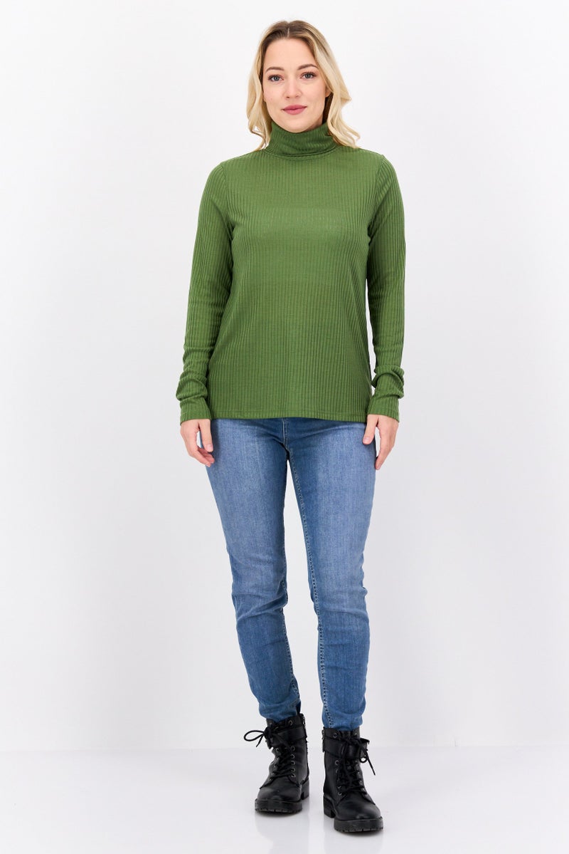 Pepe Jeans بلوزة نسائية برقبة سلحفاة بأكمام طويلة ومطبوعة، خضراء - Image 2