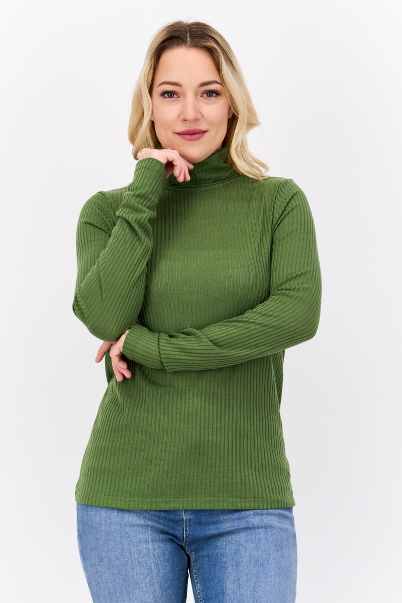 Pepe Jeans بلوزة نسائية برقبة سلحفاة بأكمام طويلة ومطبوعة، خضراء - Image 1