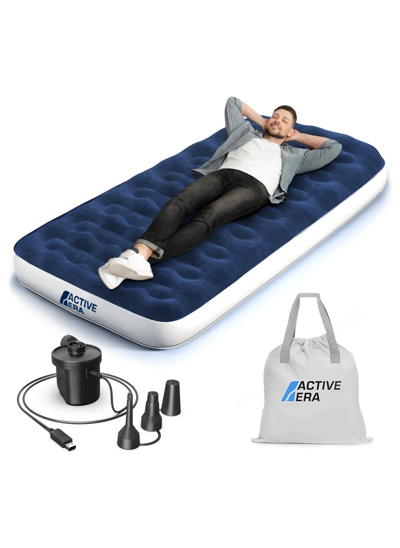 ACTIVE ERA - Active Era Luxury Inflatable Mattress with USB Rechargeable Pump - Single Size Air Mattress with Travel Bag, Portable Air Pump with USB Charging Cable and Foot Pump - Image 1