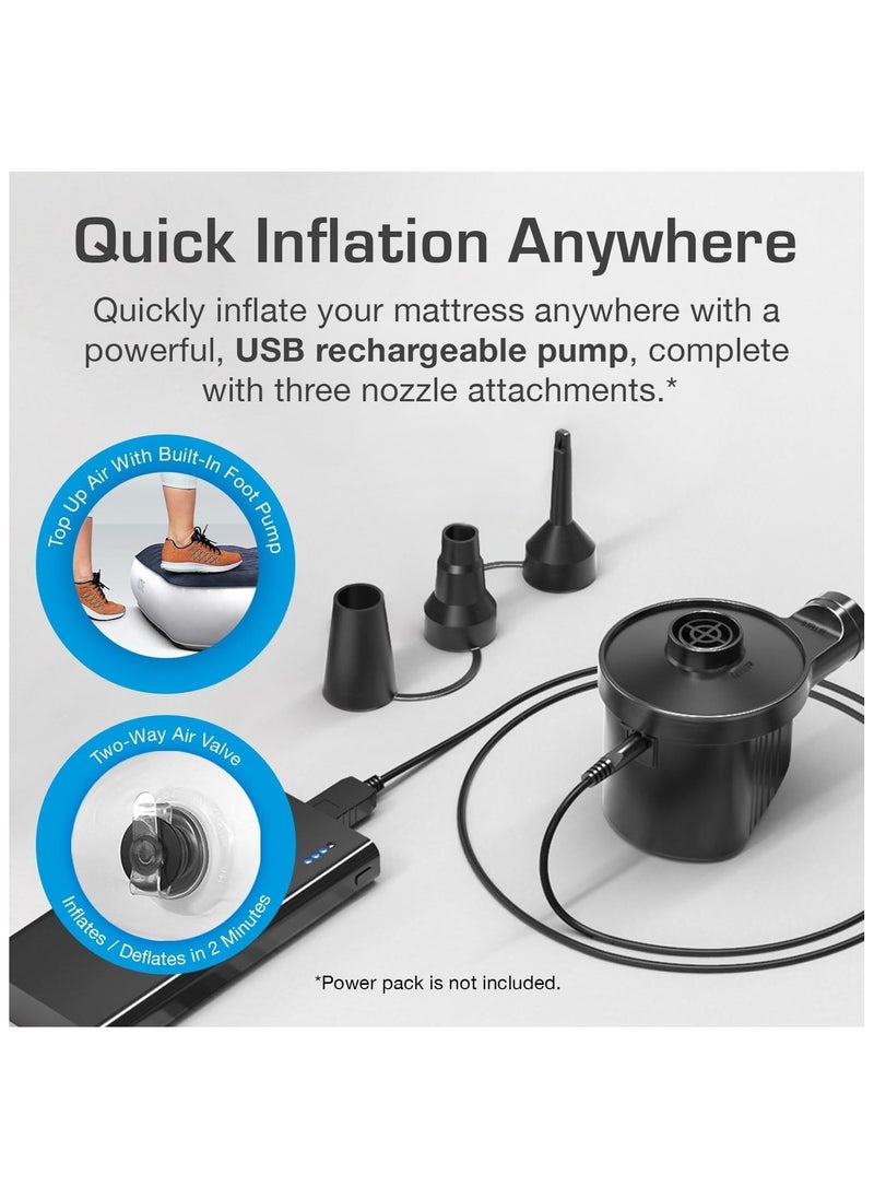 ACTIVE ERA - Active Era Luxury Inflatable Mattress with USB Rechargeable Pump - Single Size Air Mattress with Travel Bag, Portable Air Pump with USB Charging Cable and Foot Pump - Image 1