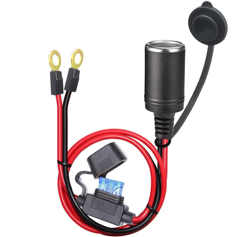 QOFOWIN 2FT 12V Female Socket Battery Eyelet Ring Terminal 12volt Extension Cord Outlet Adapter Plug Power Supply Car Electrical Dc Charger Accessory Connector Kit 15A Fuse - Image 3