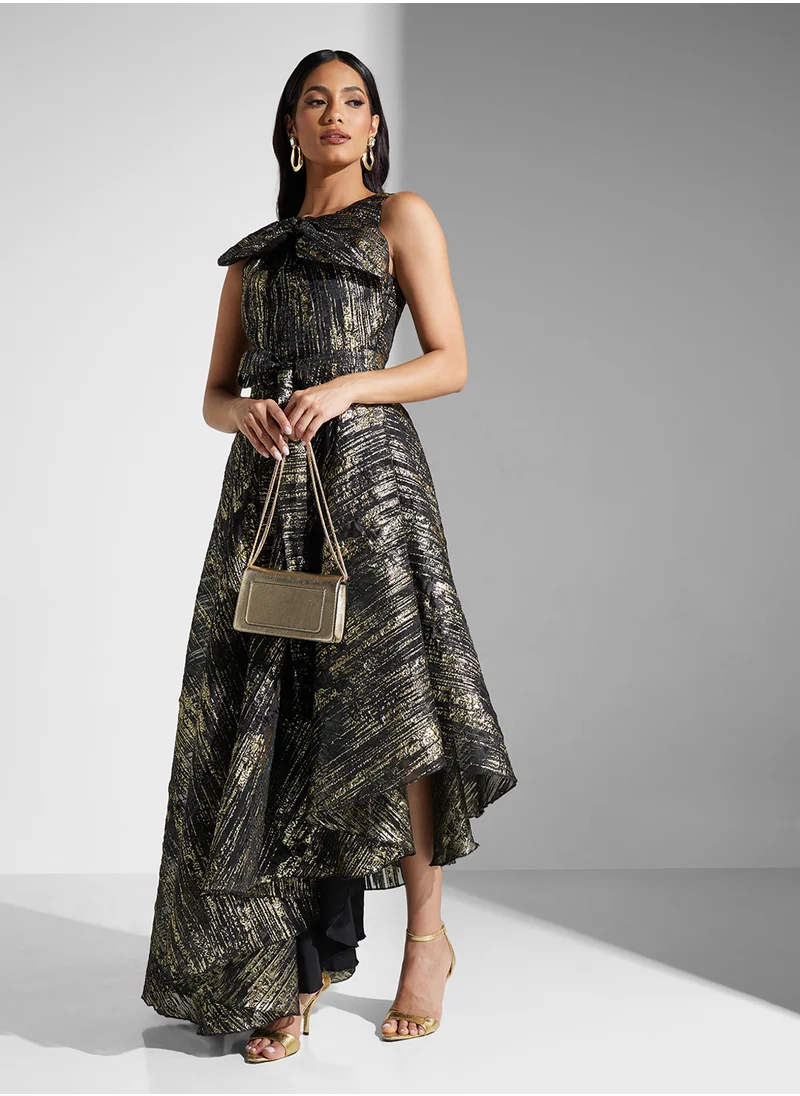 Namshi x Metallic Assymetric Dress With Ruffle Detail