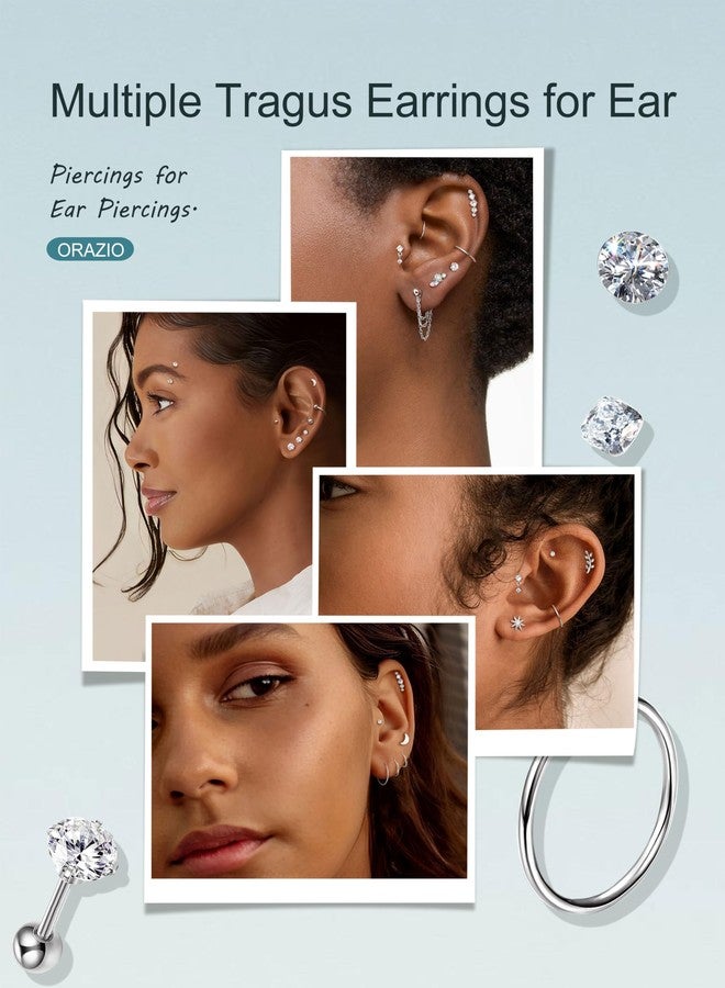ORAZIO 16 Gauge Cartilage Earrings for Women-Hypoallergenic Surgical Stainless Steel Tragus Earring Threadless Flat Back Earrings Push in Nose Studs Rook Daith Conch Tragus Helix Piercing Jewelry S - Image 2