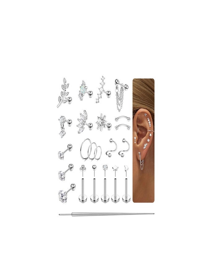 ORAZIO 16 Gauge Cartilage Earrings for Women-Hypoallergenic Surgical Stainless Steel Tragus Earring Threadless Flat Back Earrings Push in Nose Studs Rook Daith Conch Tragus Helix Piercing Jewelry S - Image 1
