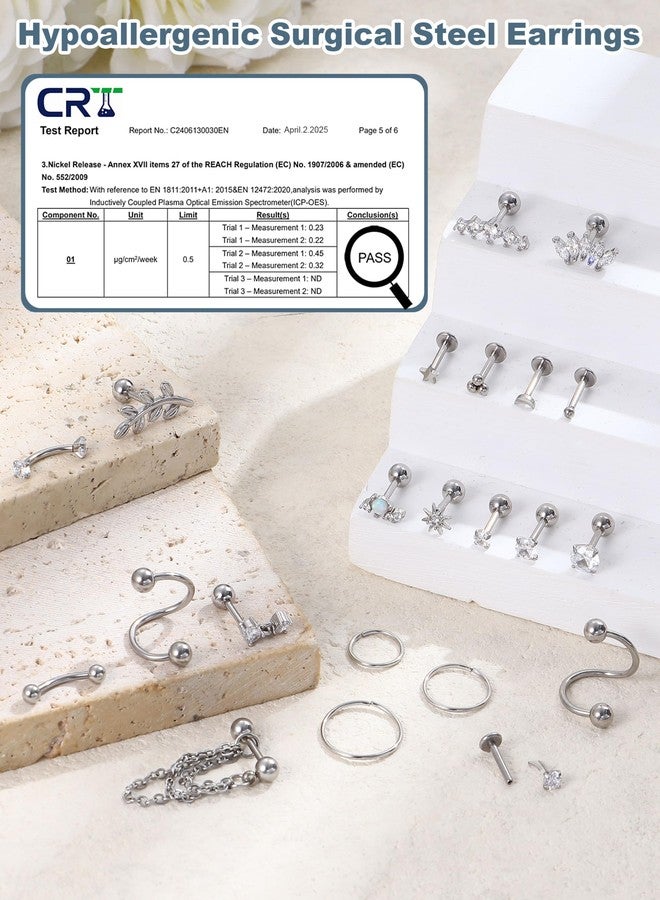 ORAZIO 16 Gauge Cartilage Earrings for Women-Hypoallergenic Surgical Stainless Steel Tragus Earring Threadless Flat Back Earrings Push in Nose Studs Rook Daith Conch Tragus Helix Piercing Jewelry S - Image 5