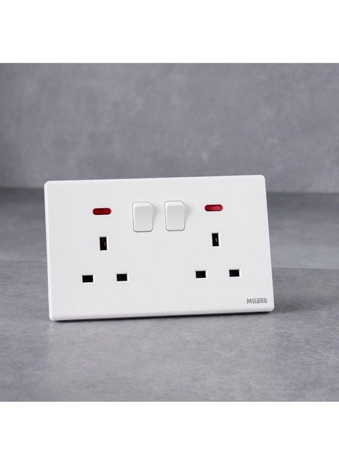 Milano 13A Dual Socket With Neon For Modern Home Electrical Switches Sockets Outlets For Home Appliances Computers Aura Wh