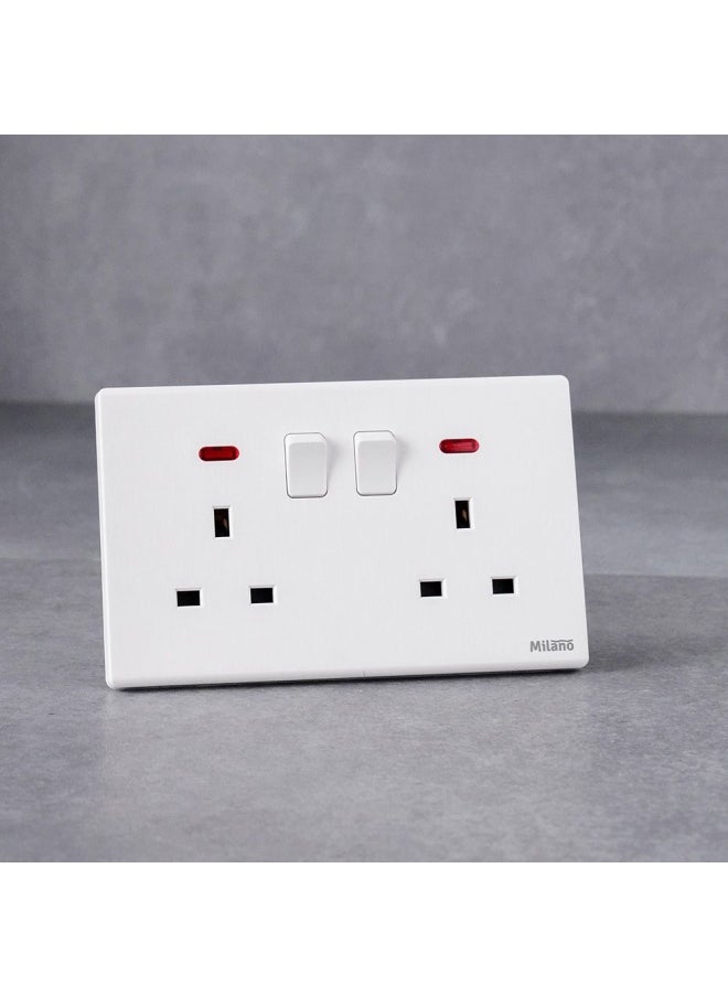 Milano 13A Dual Socket With Neon For Modern Home Electrical Switches Sockets Outlets For Home Appliances Computers Aura Wh