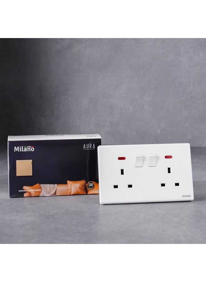 Milano 13A Dual Socket With Neon For Modern Home Electrical Switches Sockets Outlets For Home Appliances Computers Aura Wh