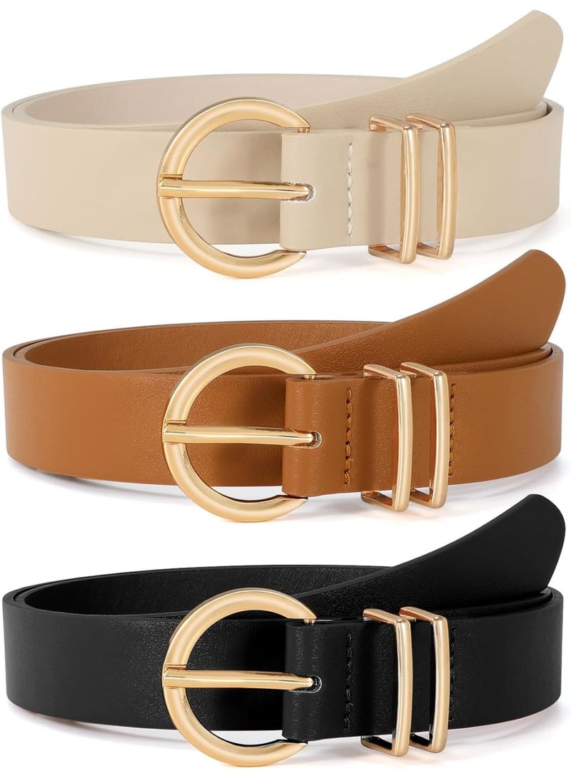 Luckam حزام جلد نسائي 3 عبوات، حزام جينز، حزام خصر للنساء، أحزمة نسائية للجينز والفساتين، حزام خصر معدني عتيق للنساء والفتيات (M) - Image 1