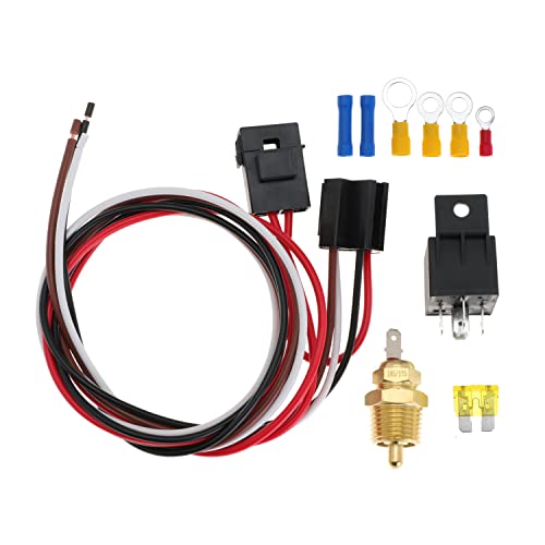 Hiyeve Electric Fan Wiring Kit Waterproof Relay Temperature Sensor Switch Kit Electric Engine Fan Thermostat Radiator Kit 185 On 175 Off 40 AMP - Image 1