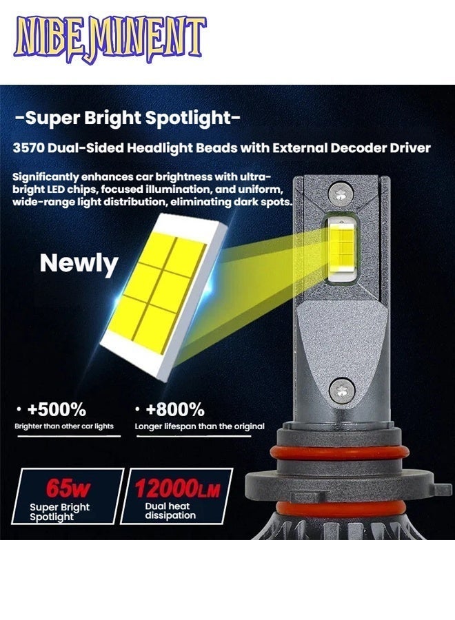 NIBEMINENT مجموعة من قطعتين لمبة مصباح أمامي LED M8 Pro H8/H9/H11، 60 واط 6000 كيلفن 12000 لومن، لمبة استبدال هالوجين عالية ومنخفضة الشعاع، ضوء أبيض بارد ساطع، H8، H9، H11 لمبة ضباب سيارة مع مروحة تبريد، توصيل وتشغيل، مع مروحة تبريد - Image 5