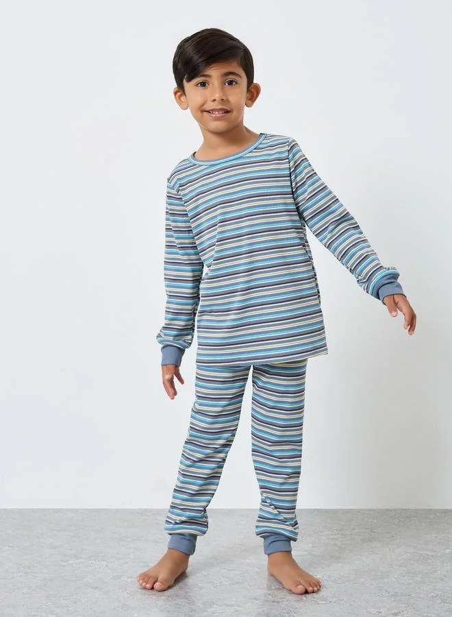 ستايلي Styli Boys Striped Ribbed Top and Pyjama Set