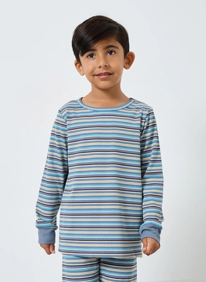 ستايلي Styli Boys Striped Ribbed Top and Pyjama Set
