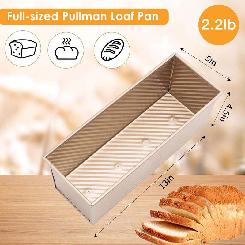 Spmarkt Bread Pan, 13 * 5inch Aluminized Steel Non-Stick Rectangle Pullman Loaf Pan with Lid, Long Sourdough Bread Loaf Pan for Homemade, Deep Bread Tin with Dough Scraper Cutter - Image 5