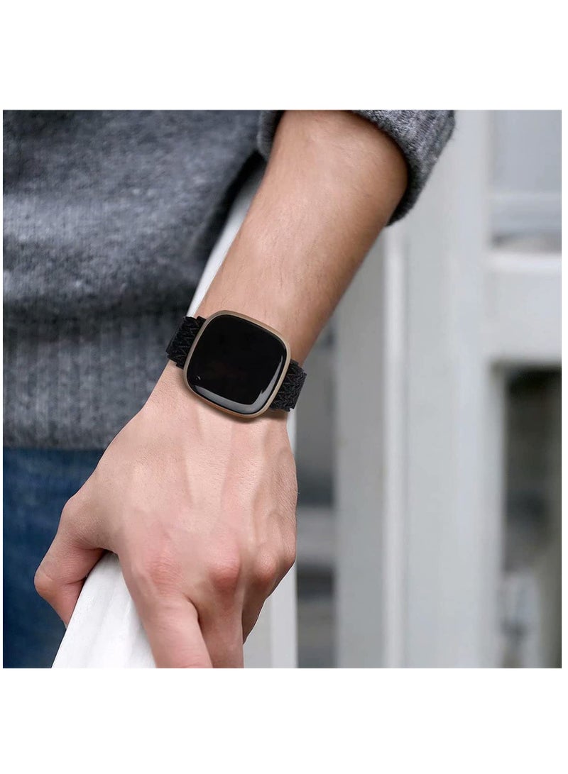 KASTWAVE Elastic Strap Compatible with Fitbit Versa 3/ Fitbit Sense Strap,Adjustable Nylon Sports Straps for Women Men,Breathable Replacement Wristband,Black  - Image 4