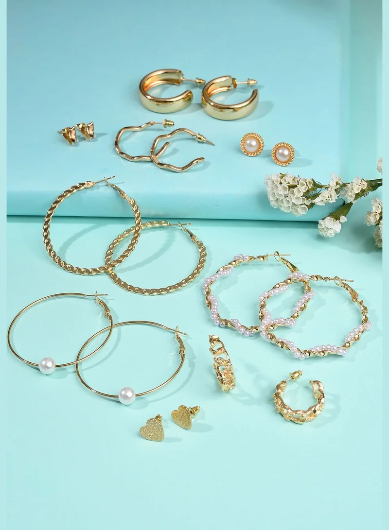 SOHI Pack of 18 Gold Plated Pearls Hoop Earring