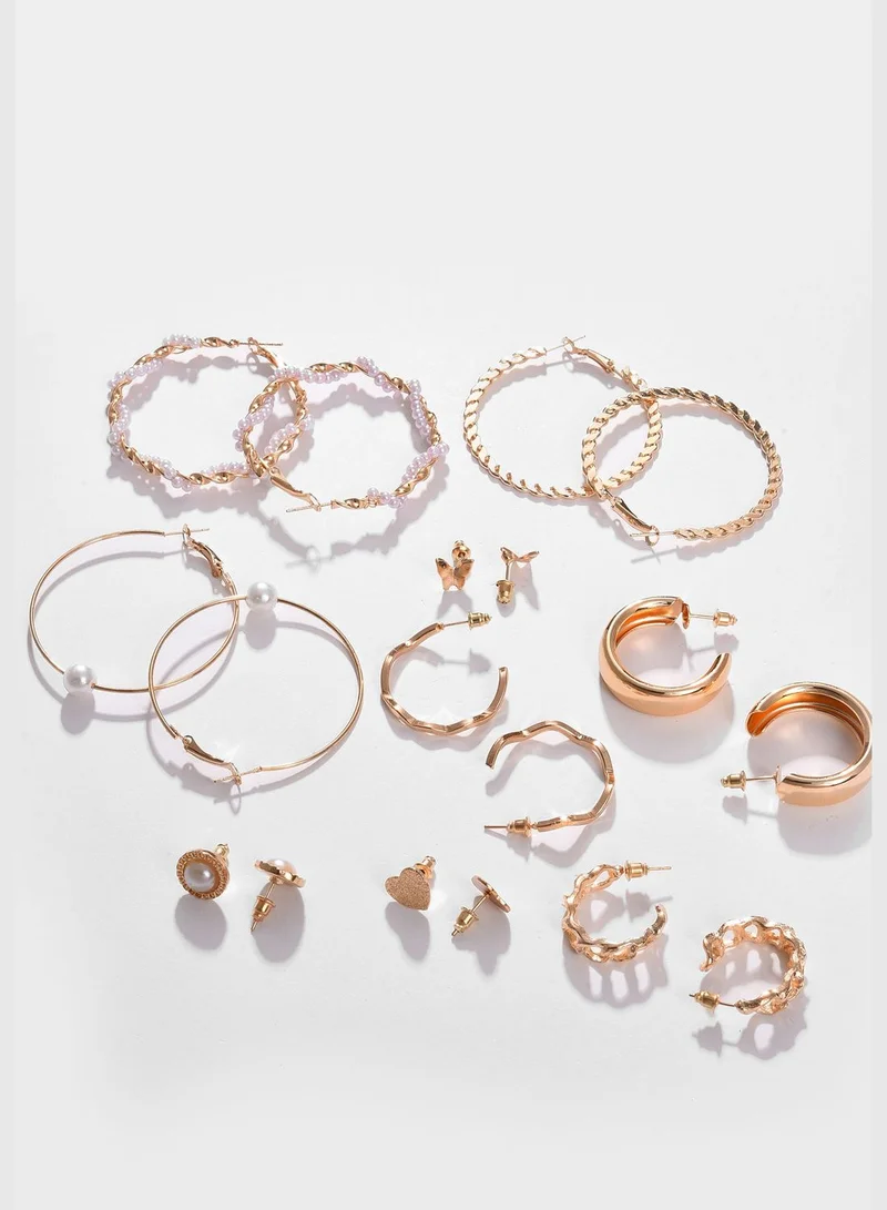 SOHI Pack of 18 Gold Plated Pearls Hoop Earring