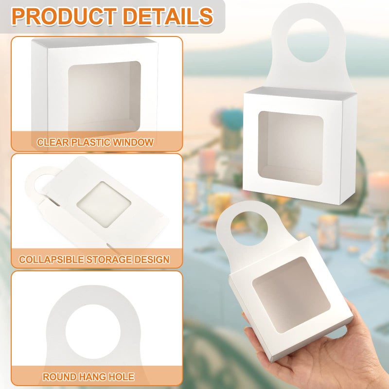 Mototo 30 PCS Kraft Paper Wine Bottle Boxes with Transparent Window Hanger Foldable Wine Bottle Empty Gift Boxes with Hanger for Valentines Christmas Candy Truffles Chocolate Cookies Packing, White - Image 3